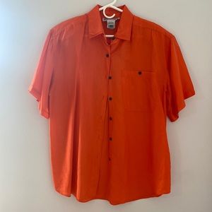 Women’s Short Sleeve Orange Silk Blouse: Women’s Large